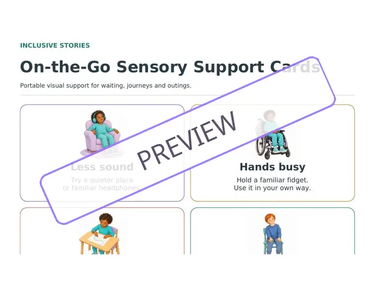 Protected preview of the On-the-Go Sensory Support Cards title and cropped visual cards